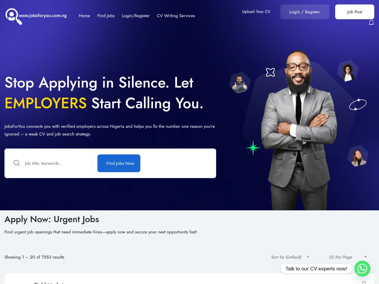 Jobs For You Nigeria website screenshot