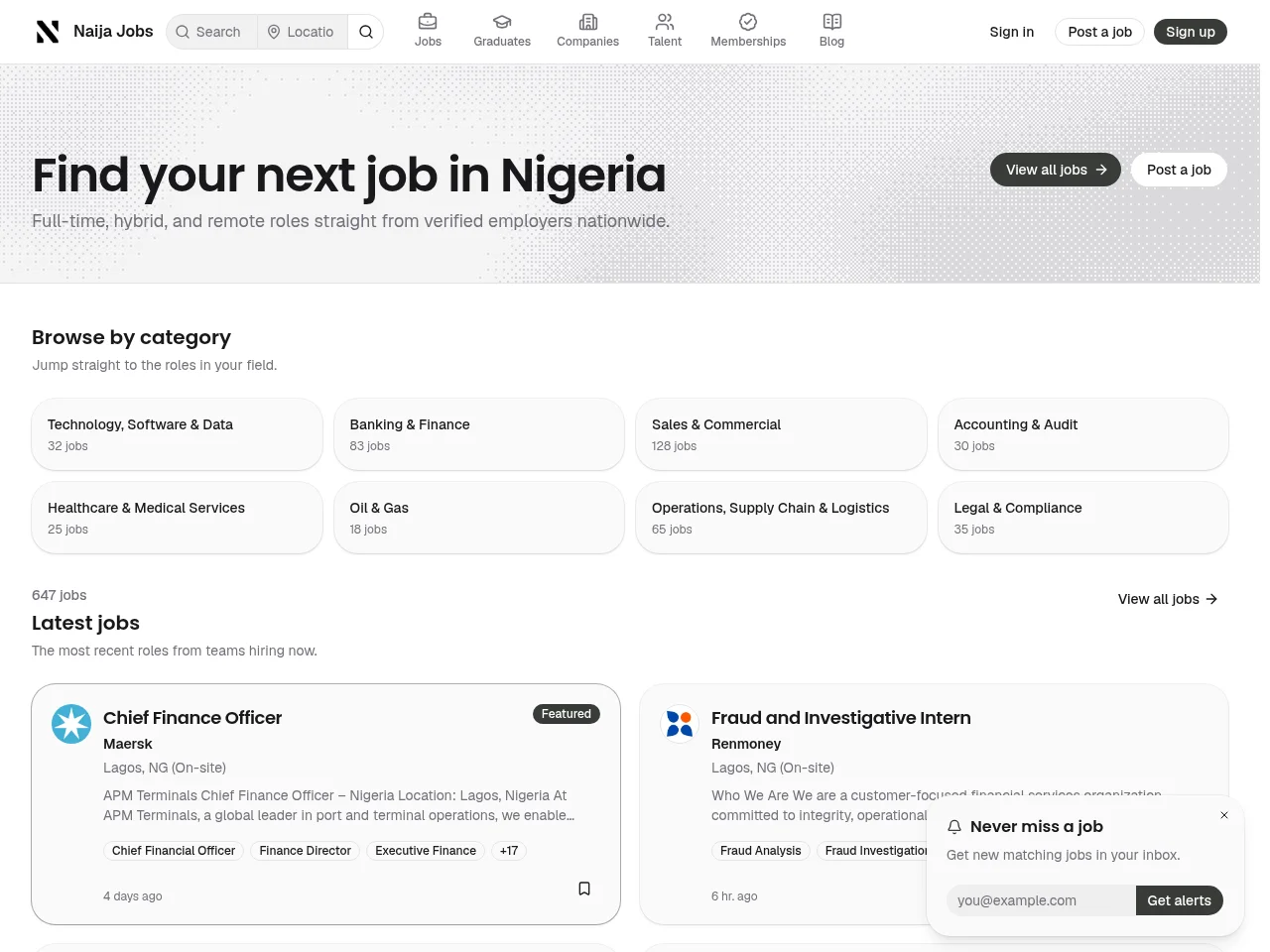 Naija Jobs website screenshot