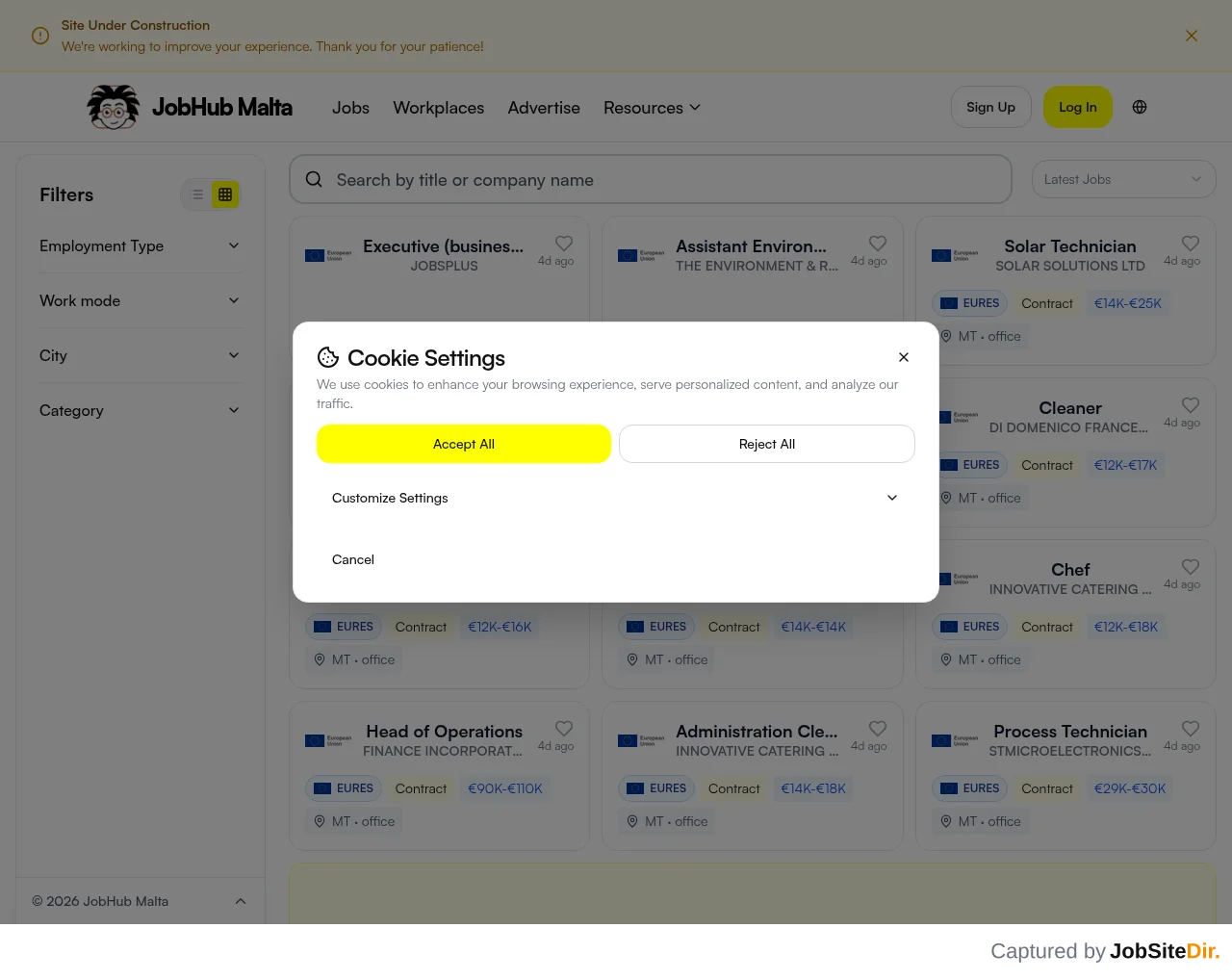 JobHub Malta website screenshot