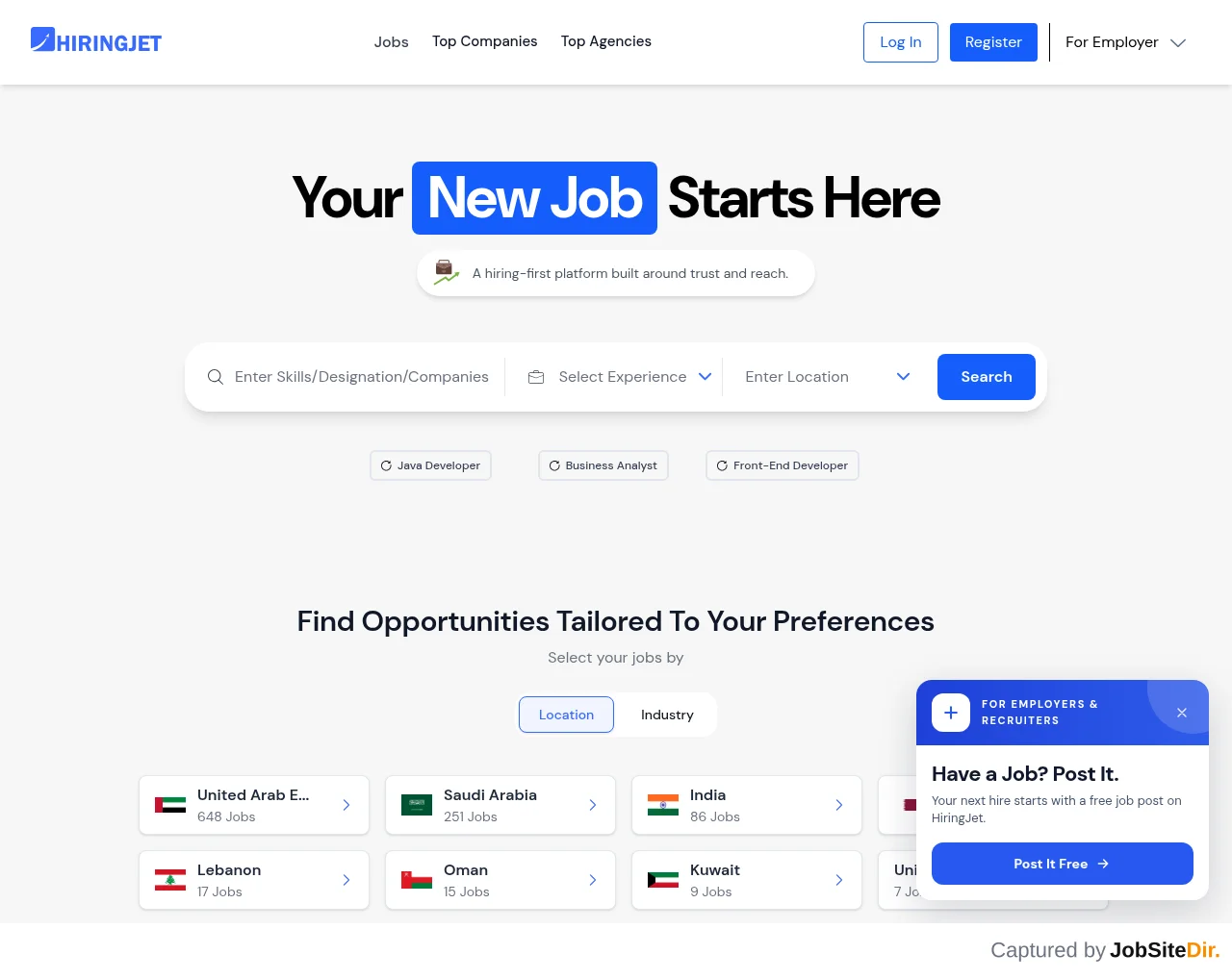 HiringJet website screenshot