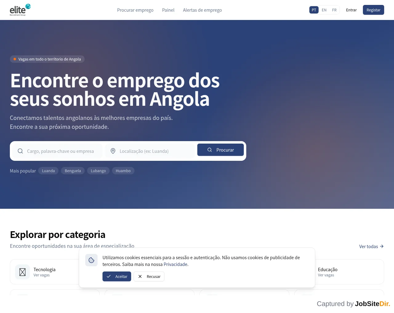 Elite Recruitment Angola website screenshot