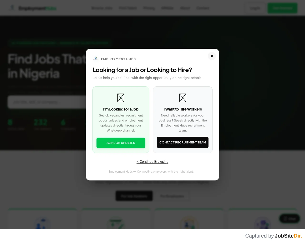 EmploymentHubs Nigeria website screenshot