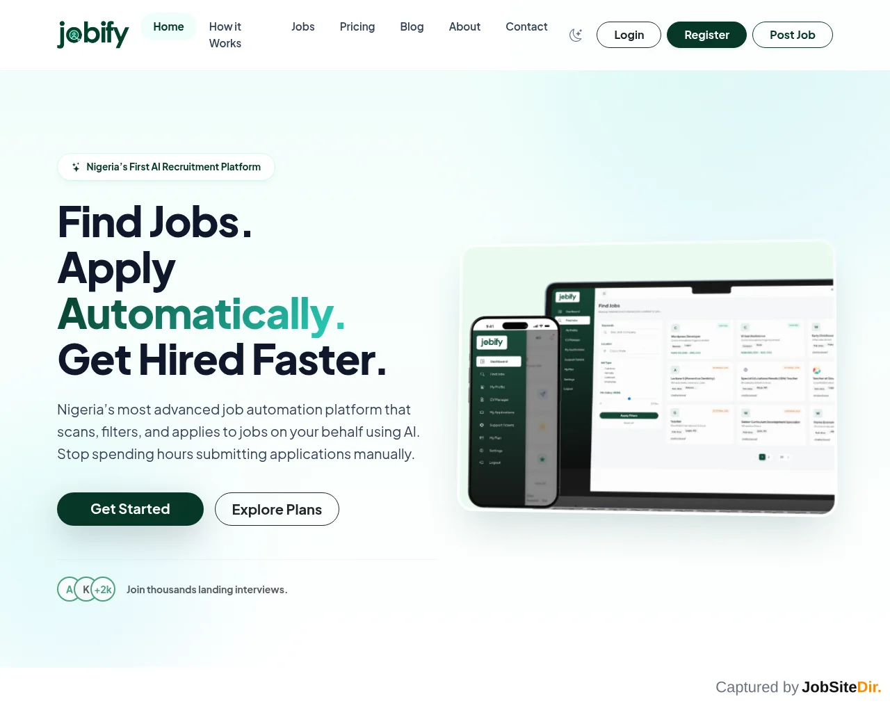 Jobify NG website screenshot