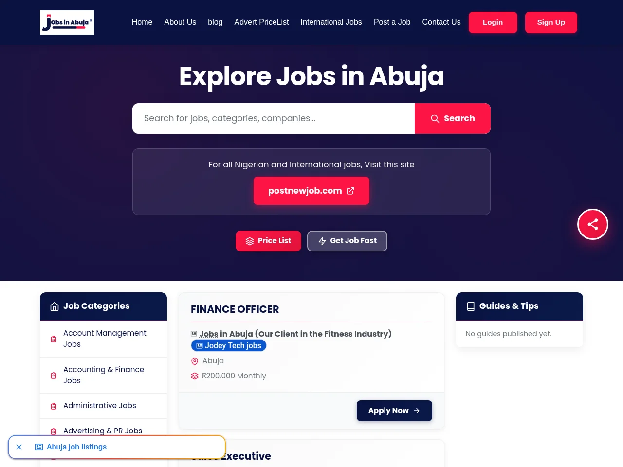 Jobs in Abuja website screenshot