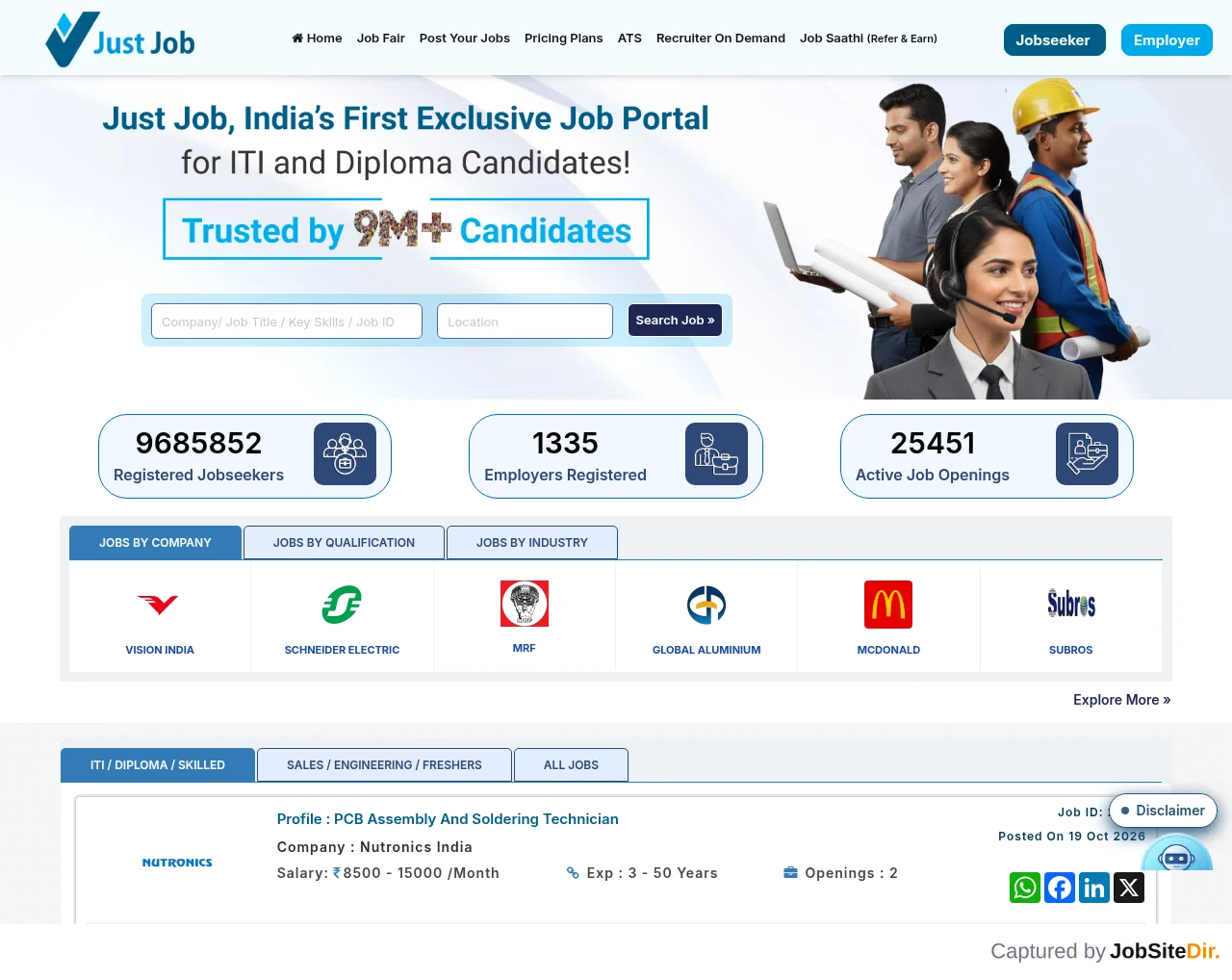 Justjob website screenshot