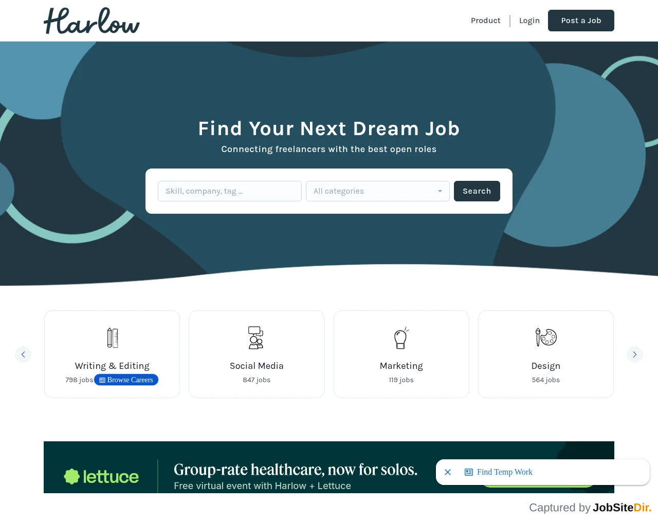 Harlow Freelance Job Board screenshot Harlow Freelance Job Board website screenshot