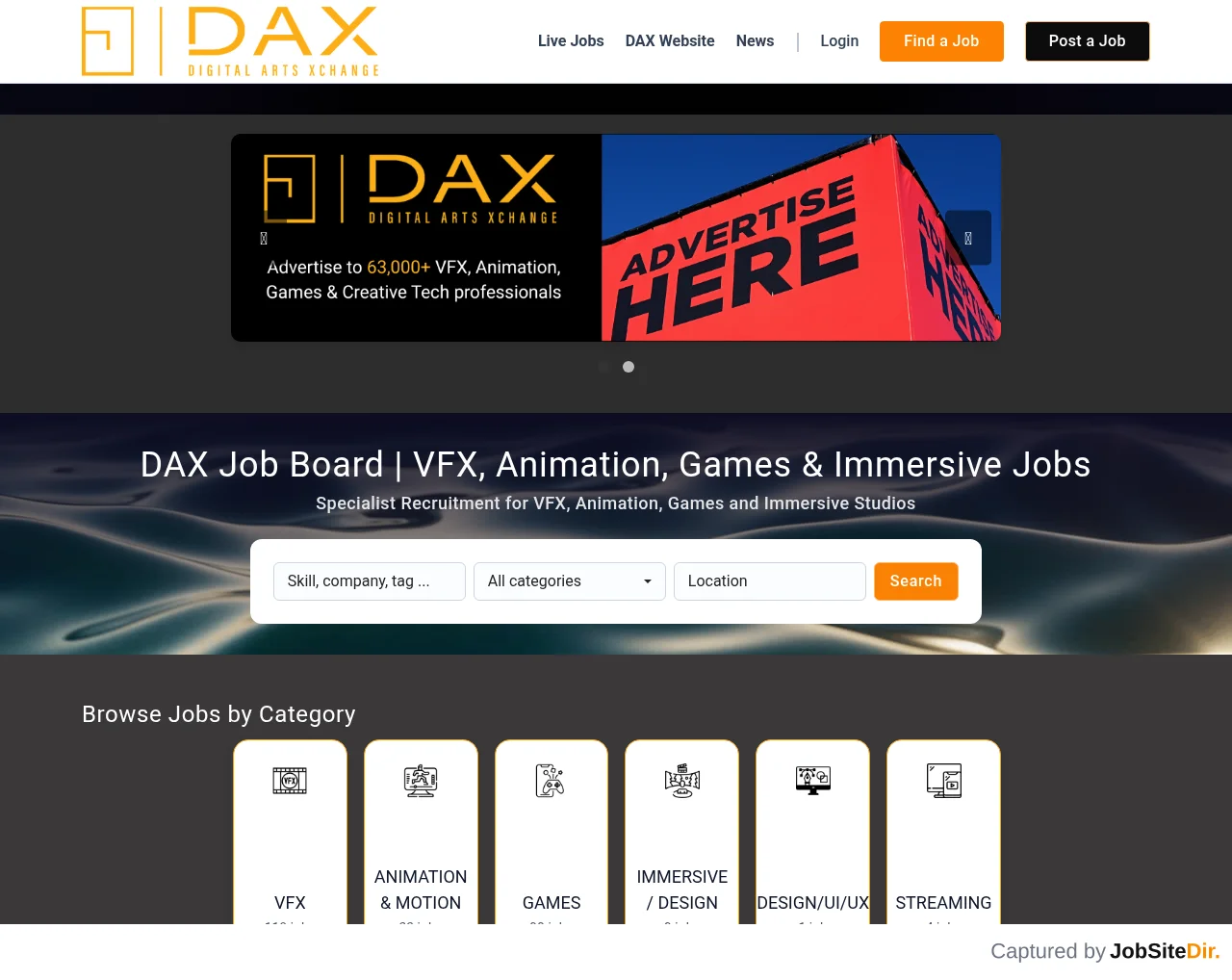 DAX Job Board website screenshot
