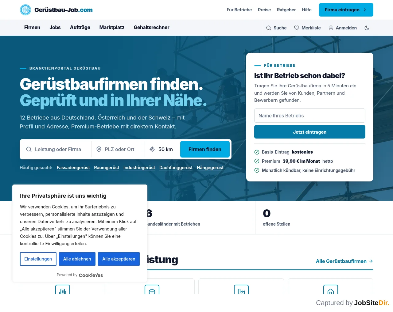Gerüstbau-Job website screenshot