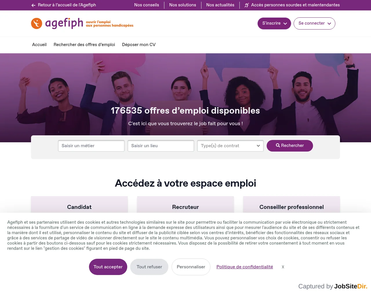 Espace emploi Agefiph screenshot Espace emploi Agefiph website screenshot