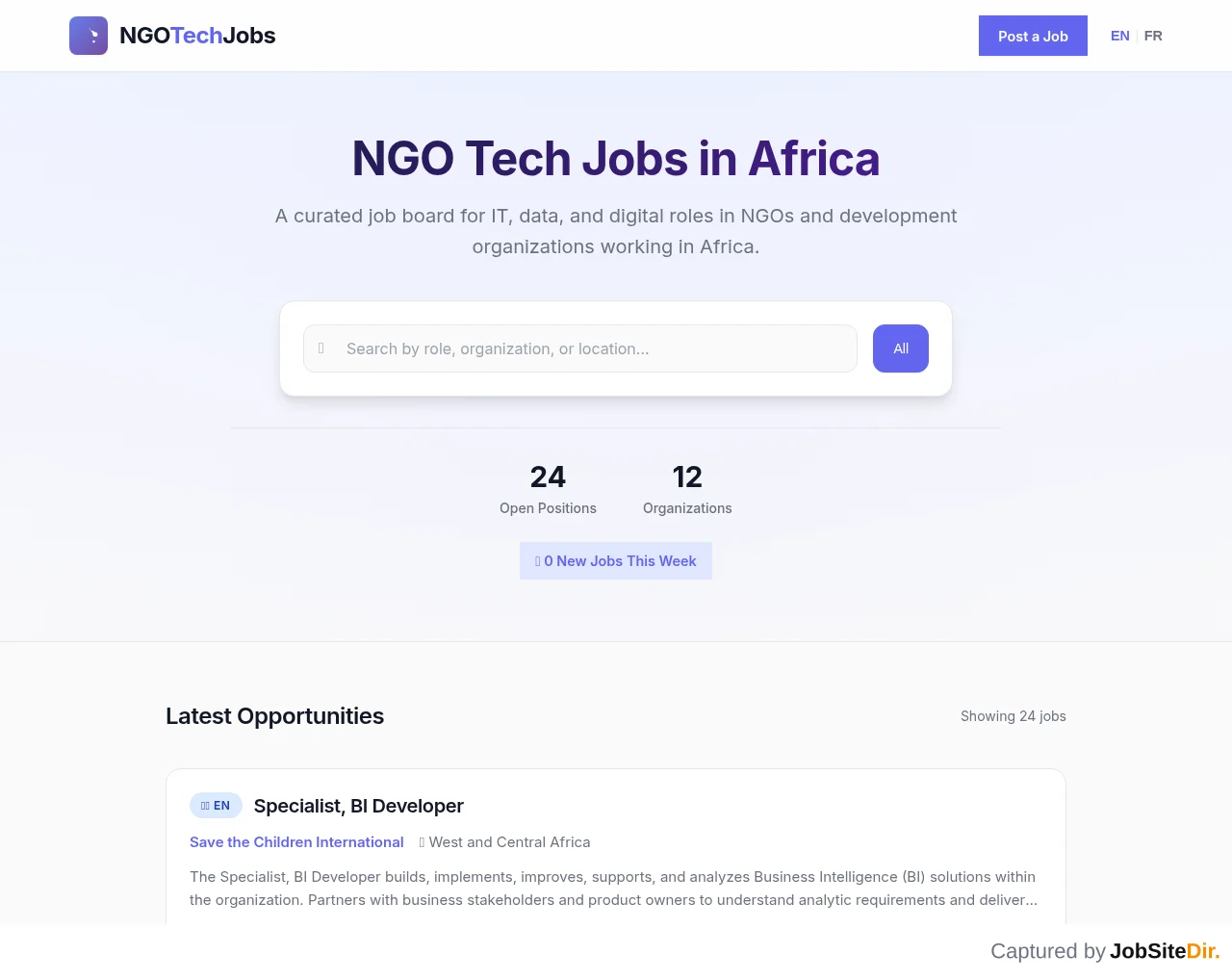 NGO Tech Jobs website screenshot