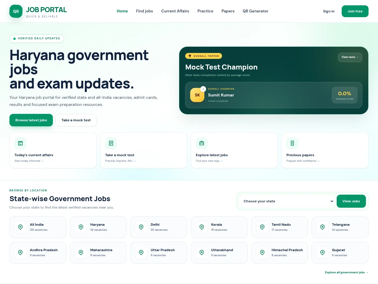 QR Job Portal website screenshot