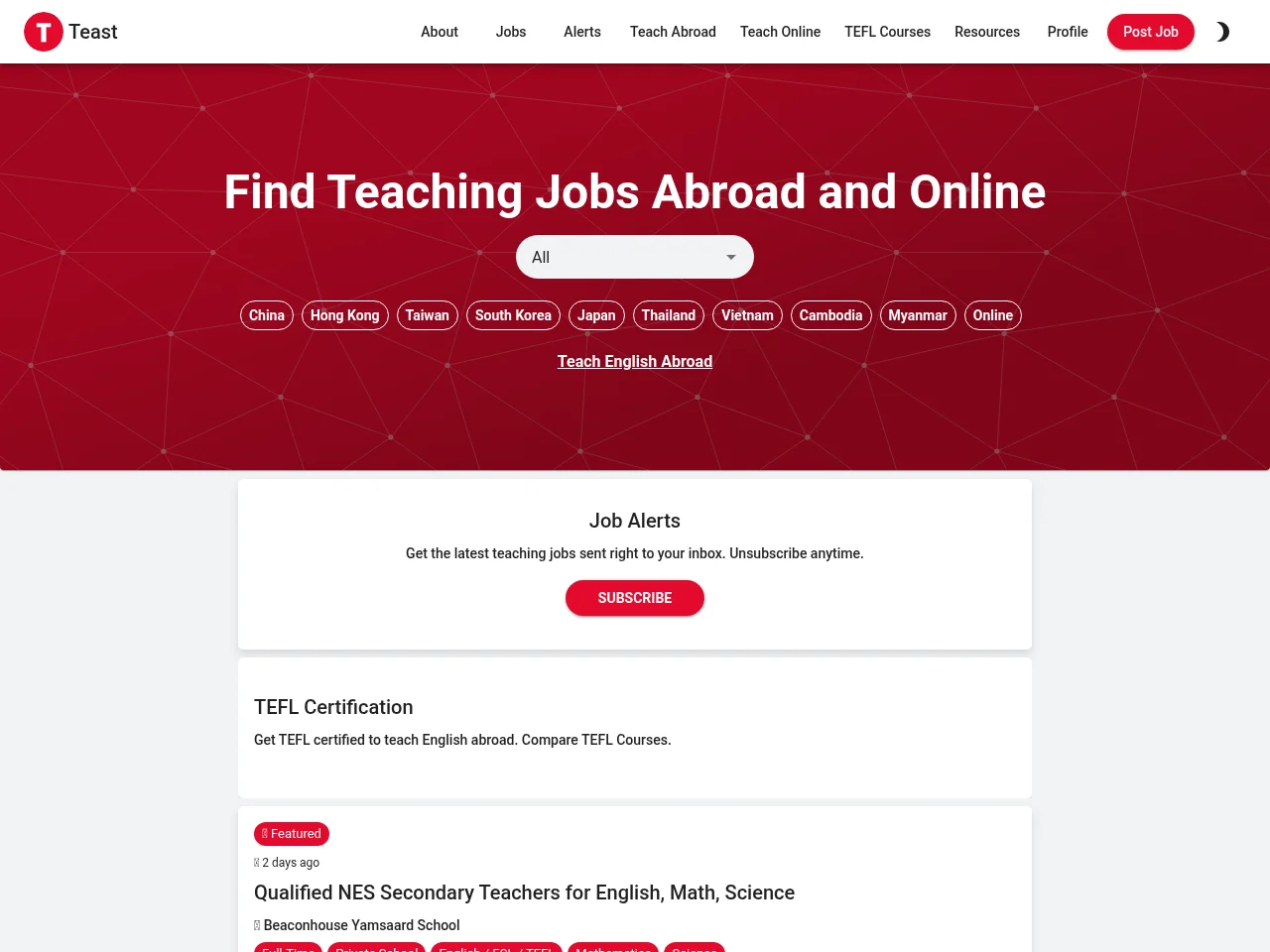 Teast website screenshot