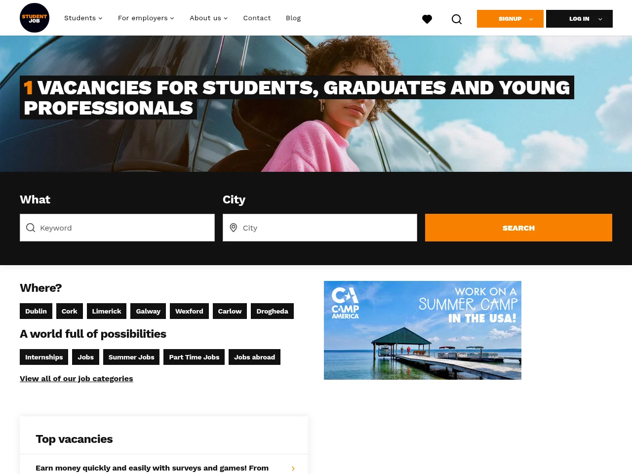 StudentJob IE screenshot StudentJob IE website screenshot