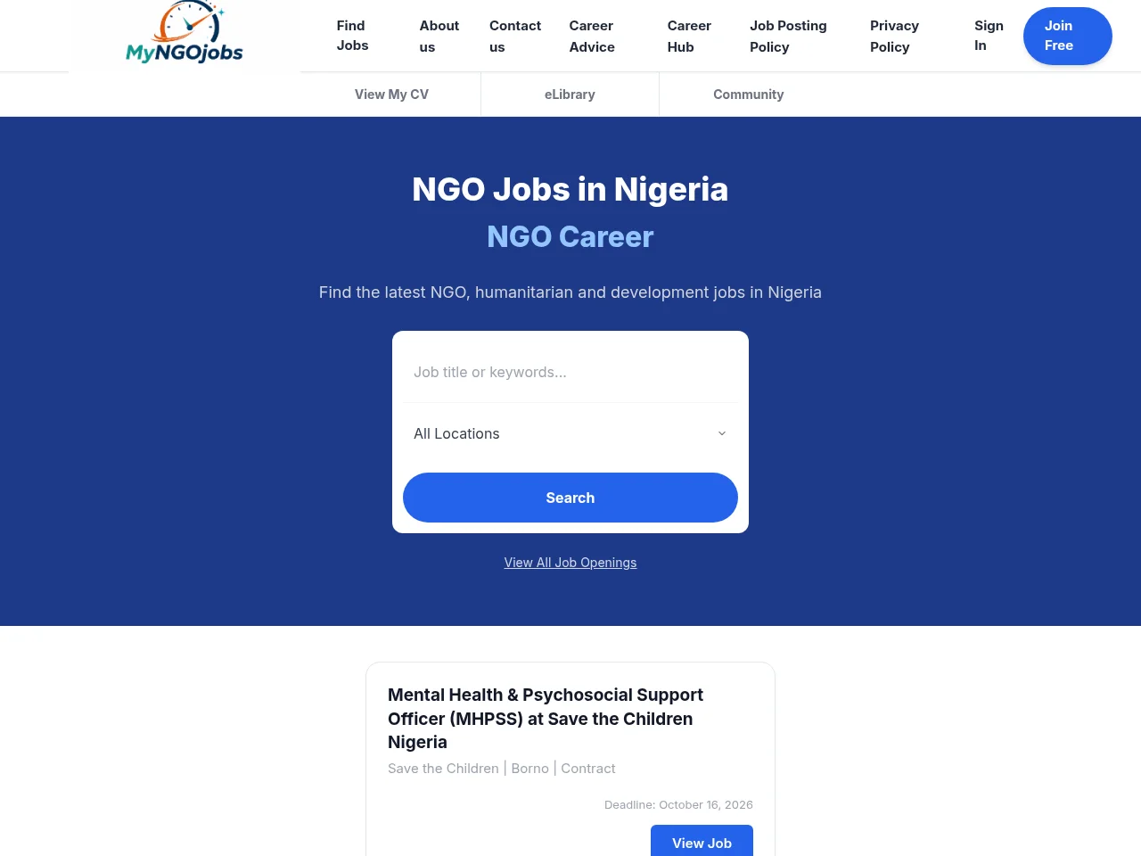 MyNGOJobs website screenshot