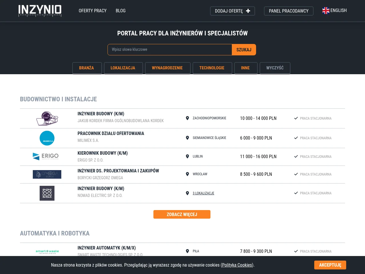 Inzynio website screenshot
