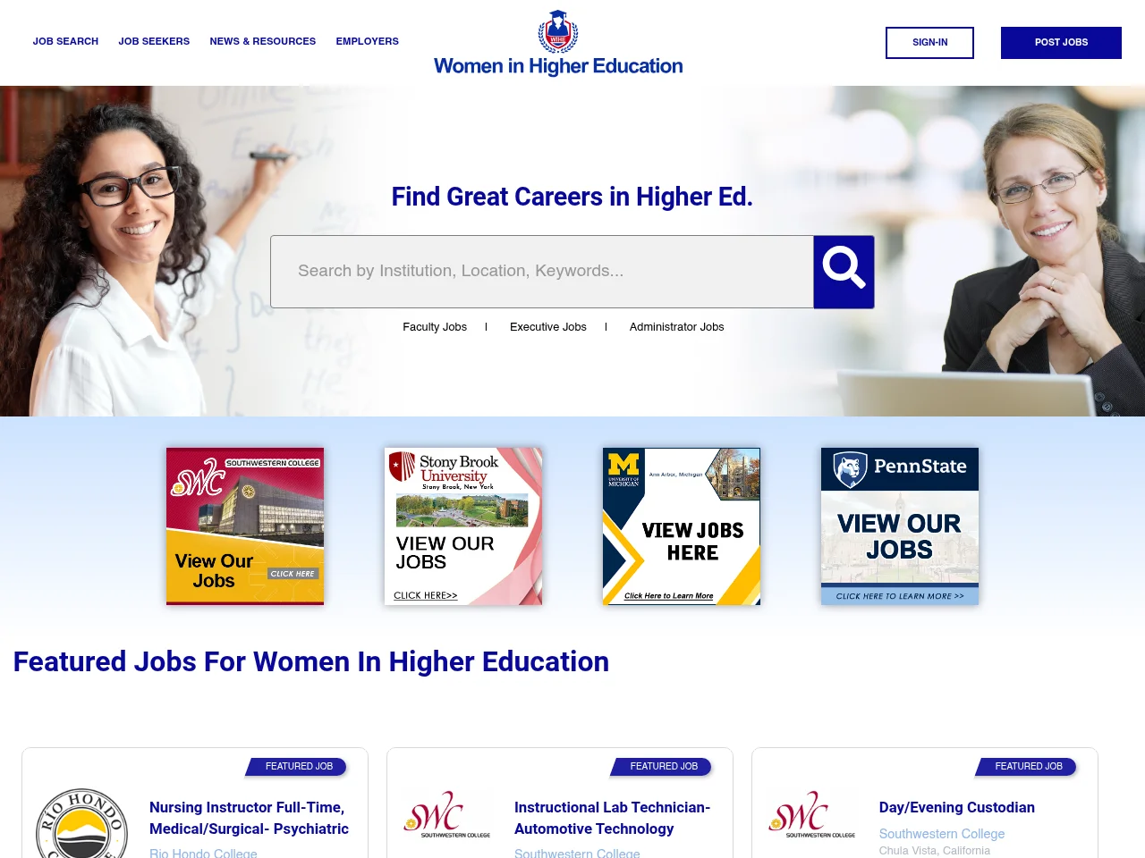 Women in Higher Education website screenshot