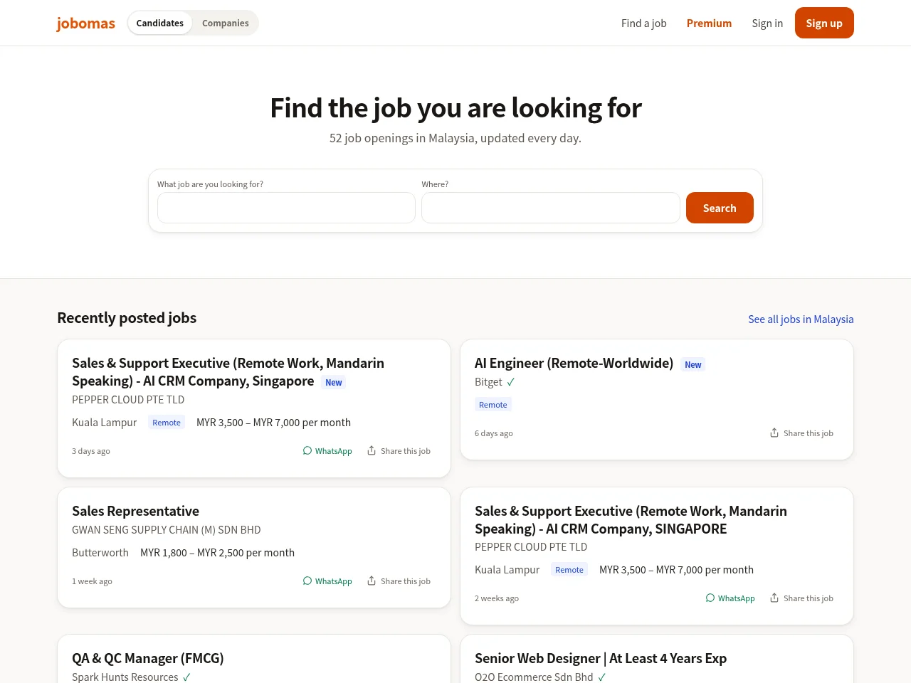 Jobomas website screenshot