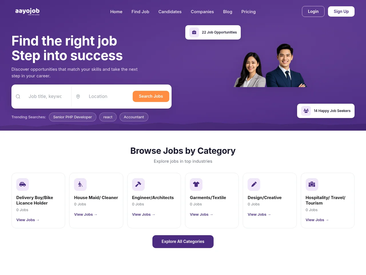 Aayojob website screenshot