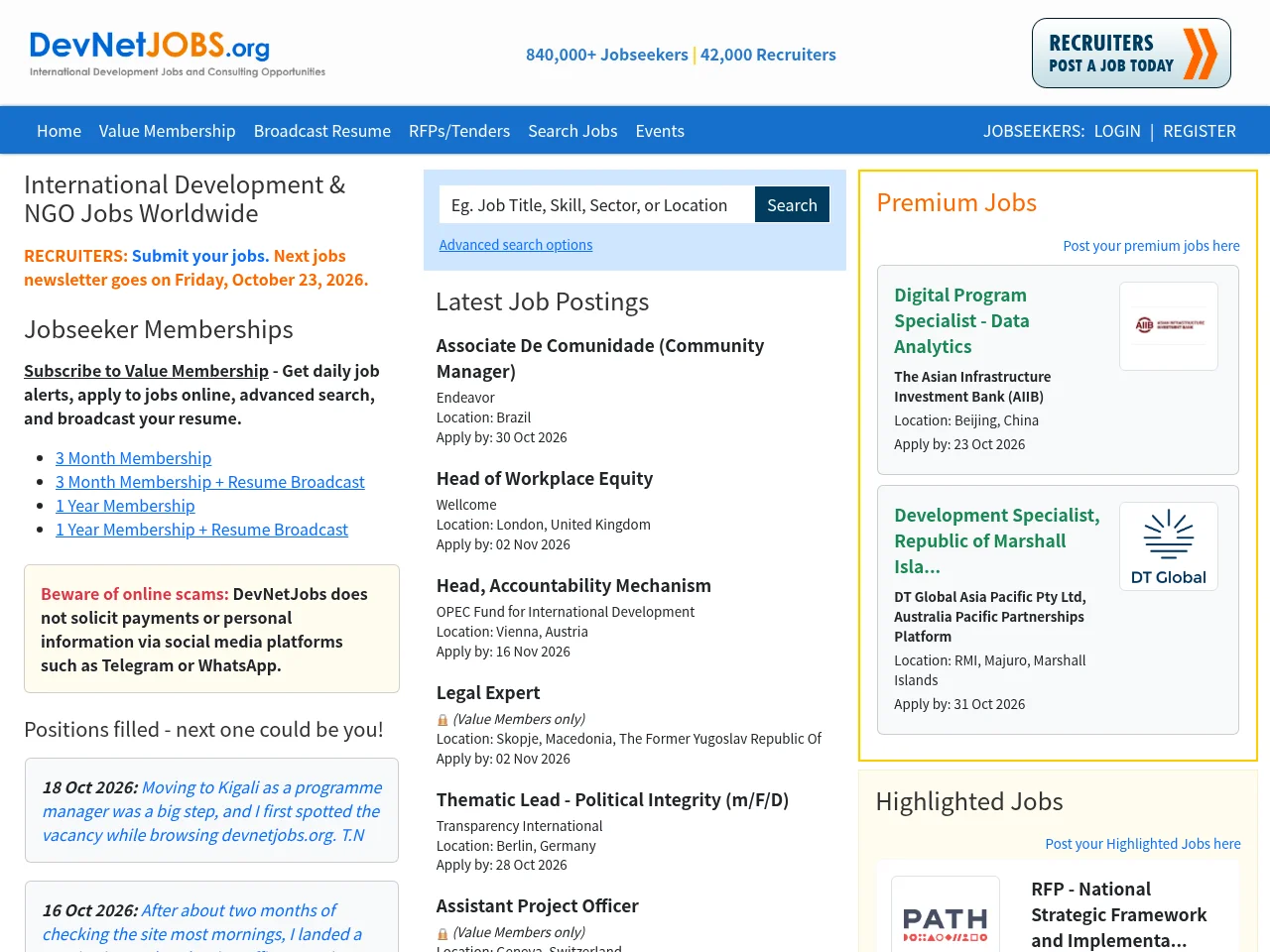 DevNetJobs website screenshot