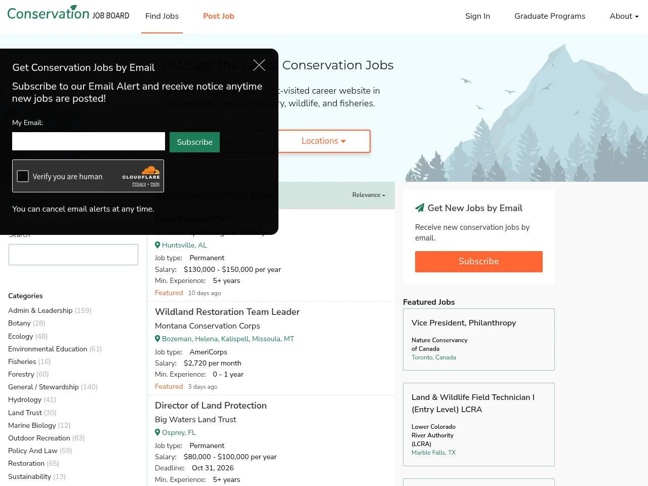 Conservation Job Board screenshot Conservation Job Board website screenshot