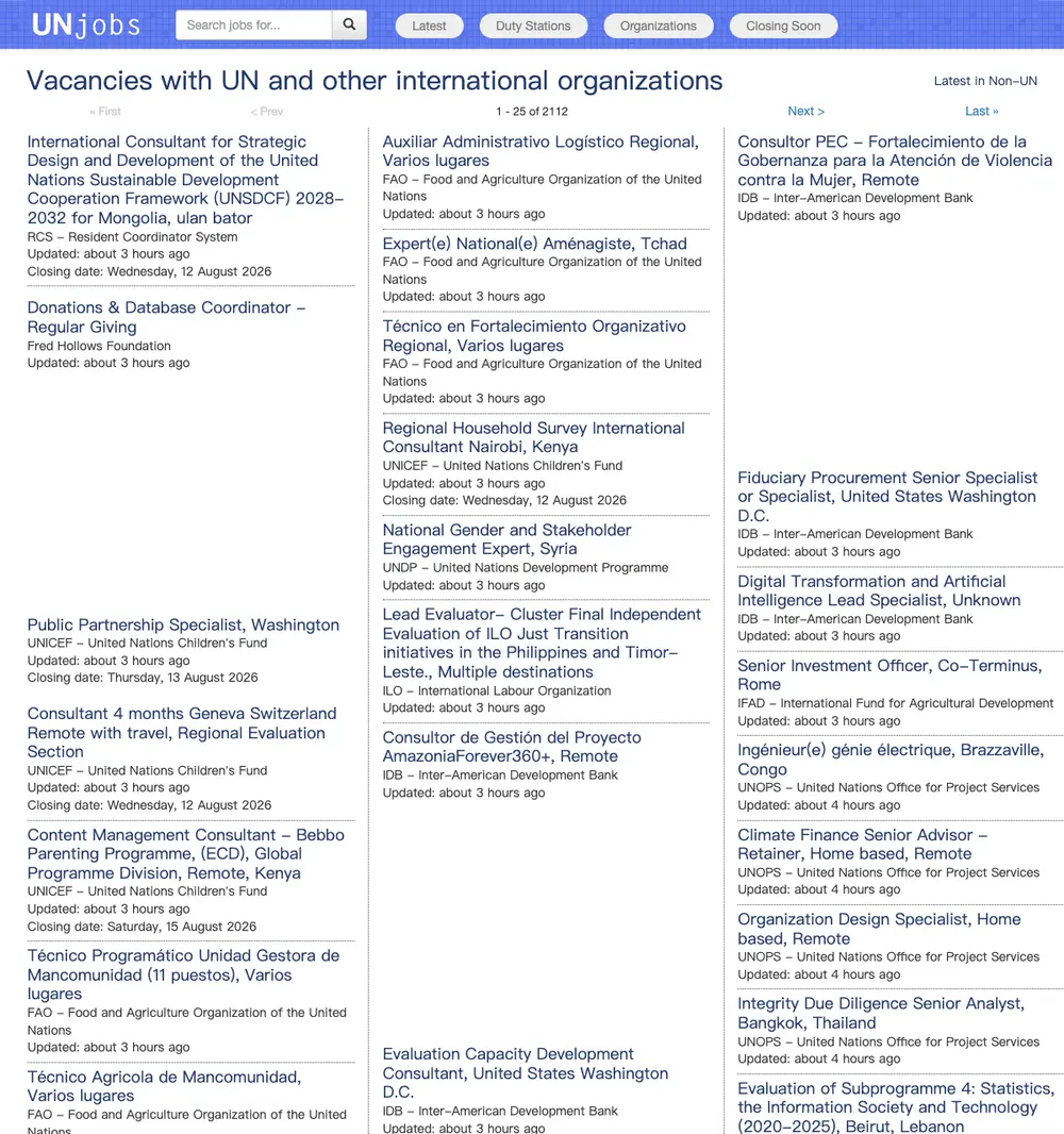 UNjobs screenshot UNjobs website screenshot