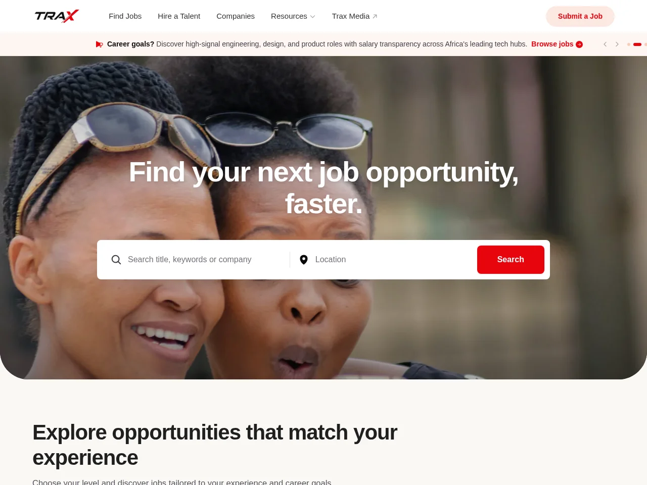 Trax Jobs website screenshot