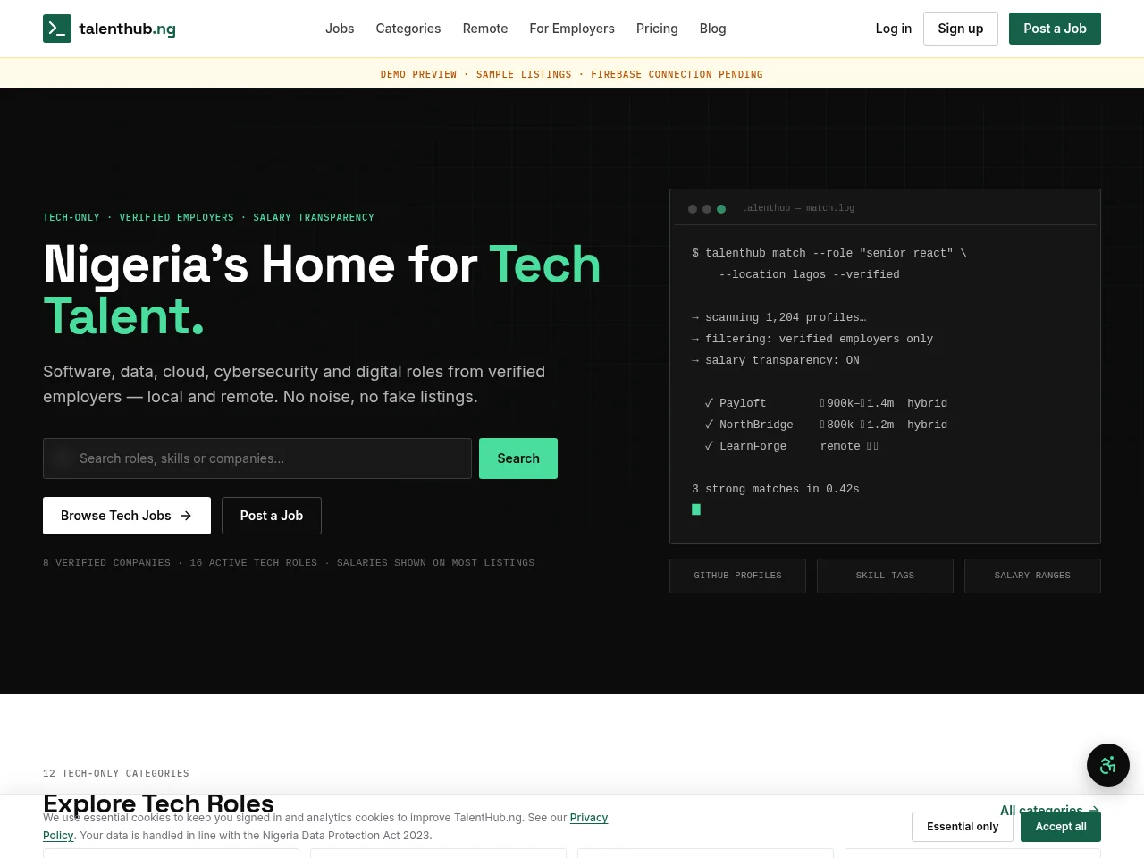 TalentHub website screenshot
