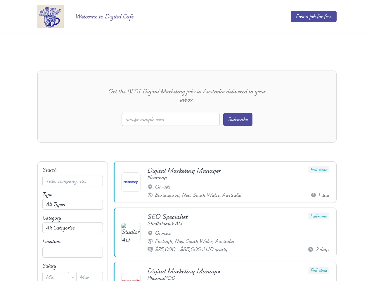 Digital Cafe - YourDigitalJobs screenshot Digital Cafe - YourDigitalJobs website screenshot