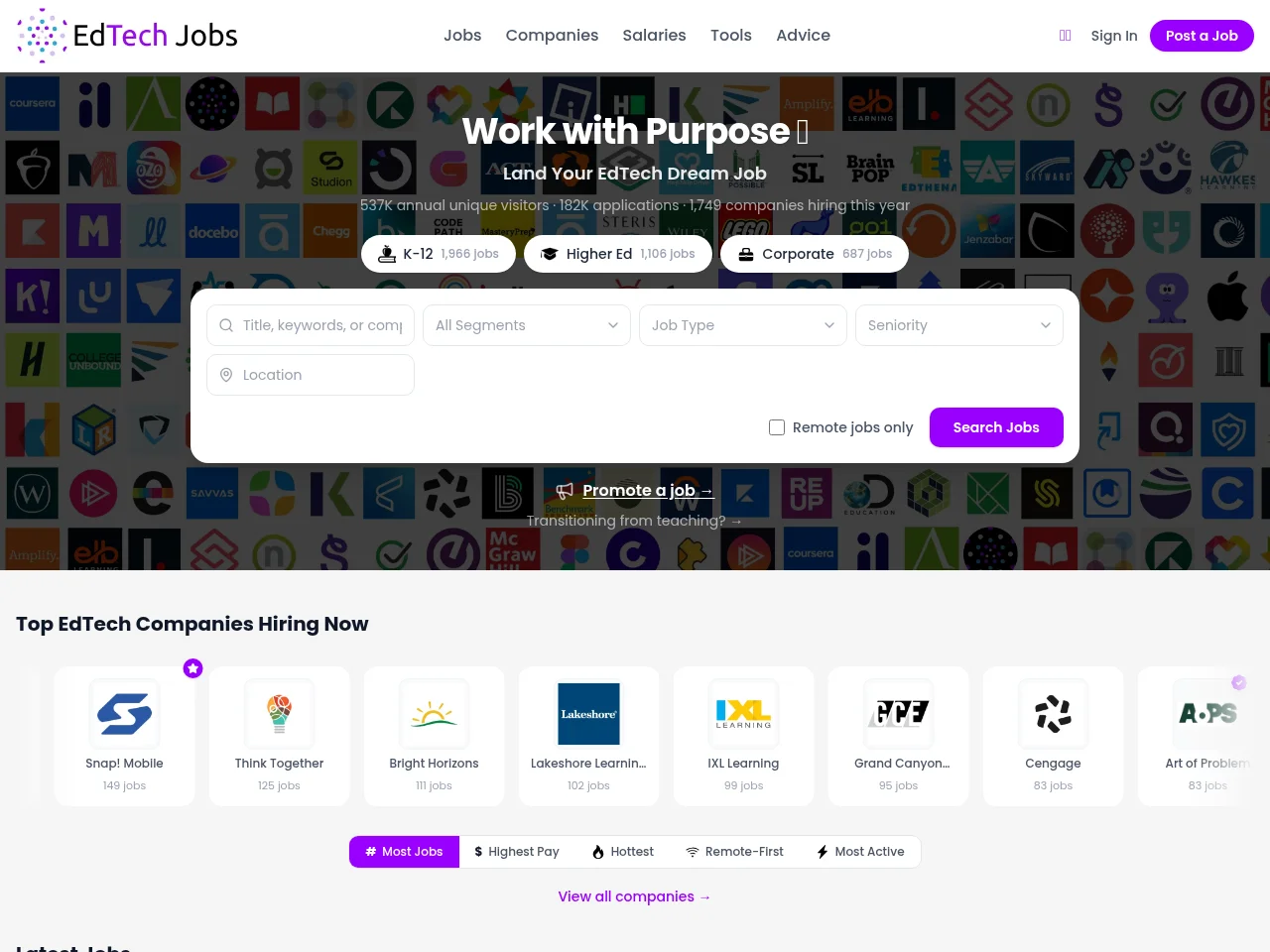 EdTechJobs screenshot EdTechJobs website screenshot