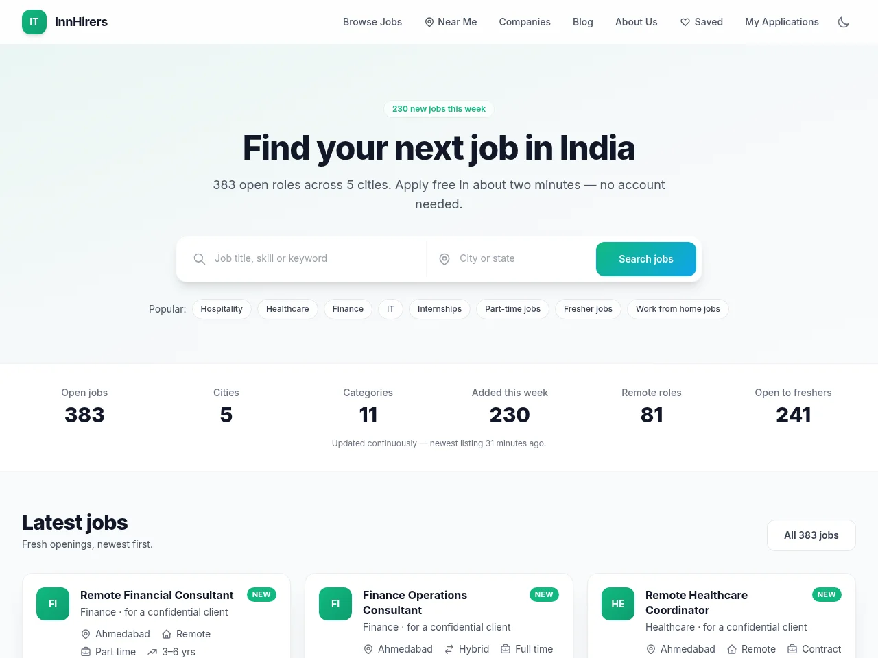 InnHirers website screenshot