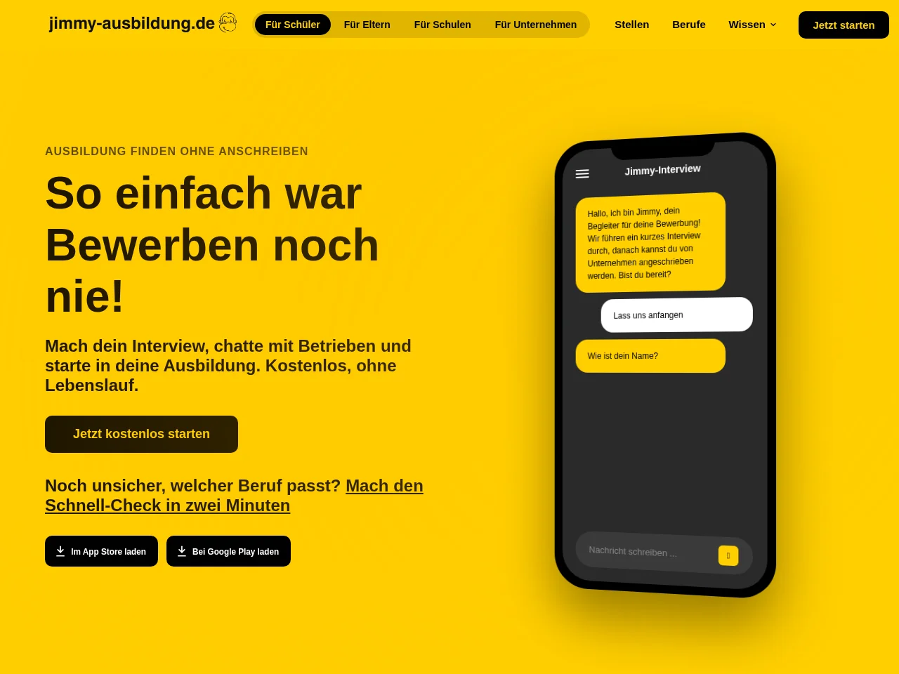 Jimmy Ausbildung website screenshot