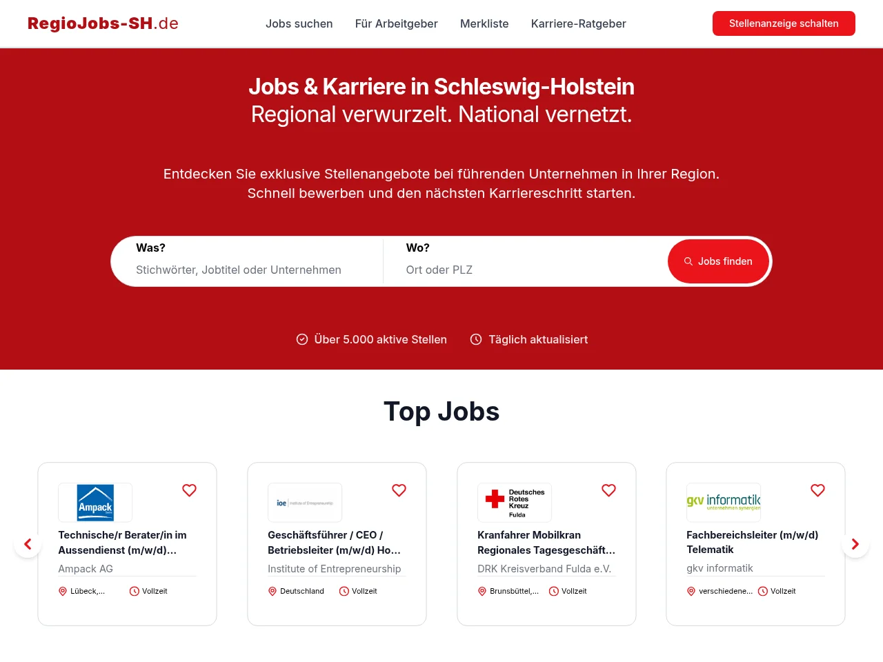 RegioJobs-SH website screenshot
