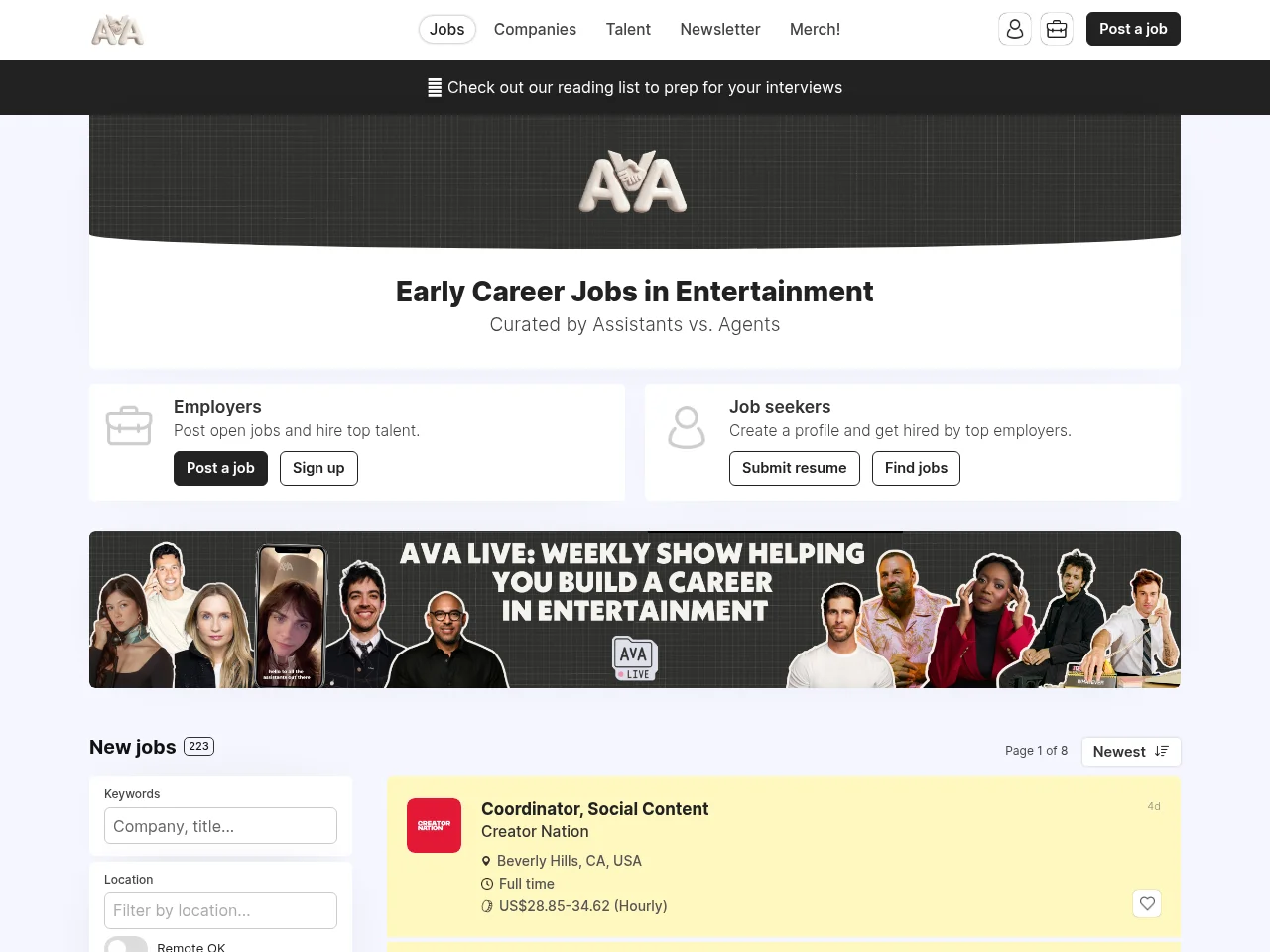 AvA Job Board screenshot AvA Job Board website screenshot