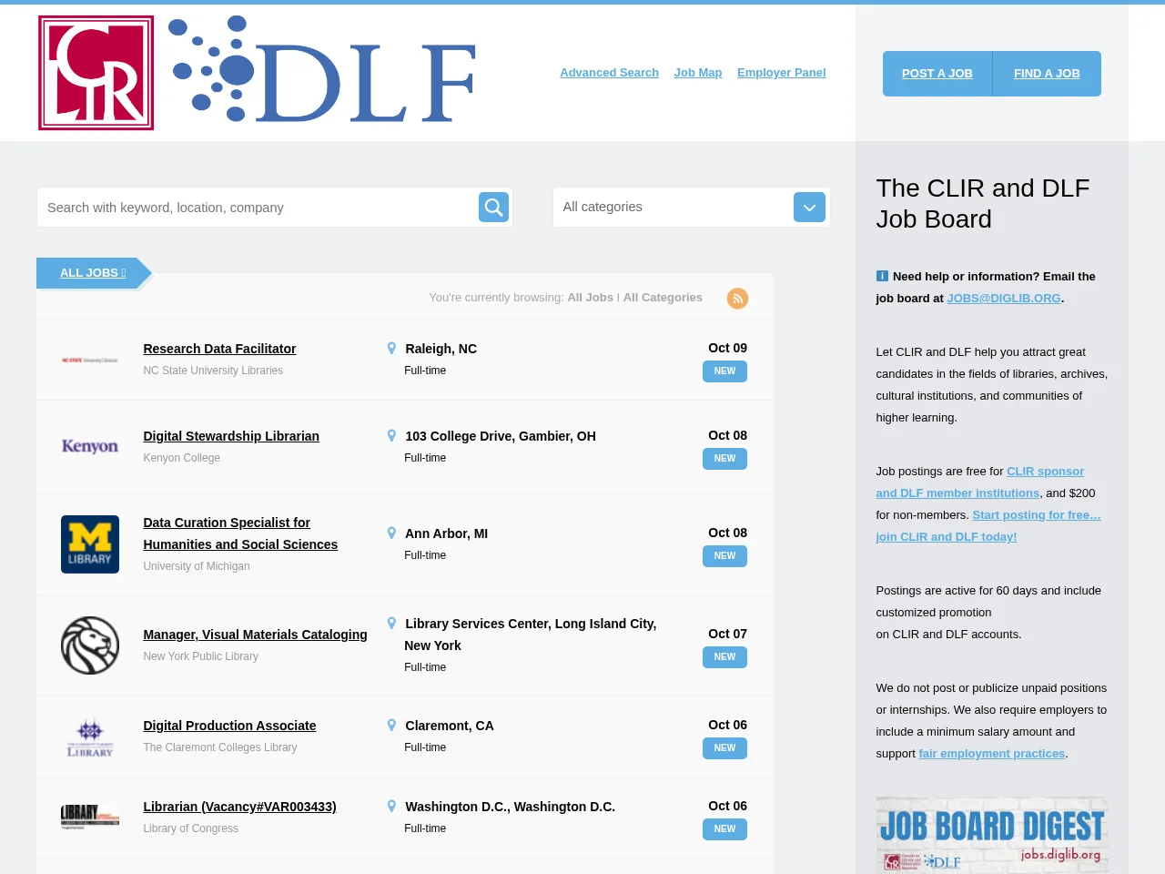 CLIR+DLF Job Board screenshot CLIR+DLF Job Board website screenshot