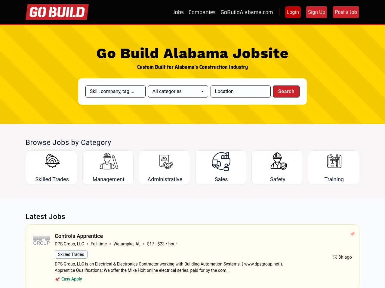 Go Build Alabama Job Board website screenshot