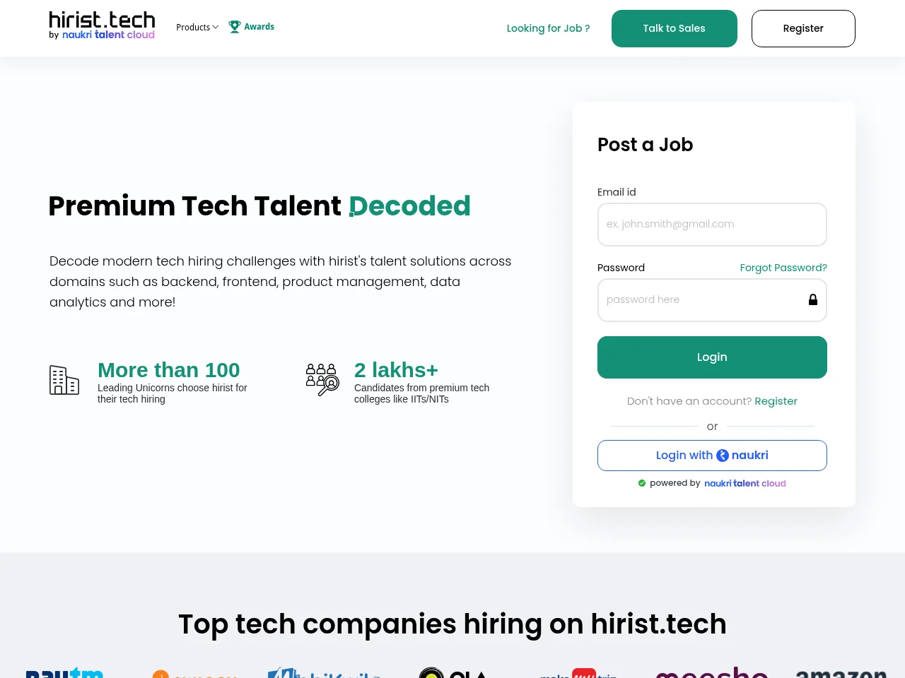 hirist website screenshot