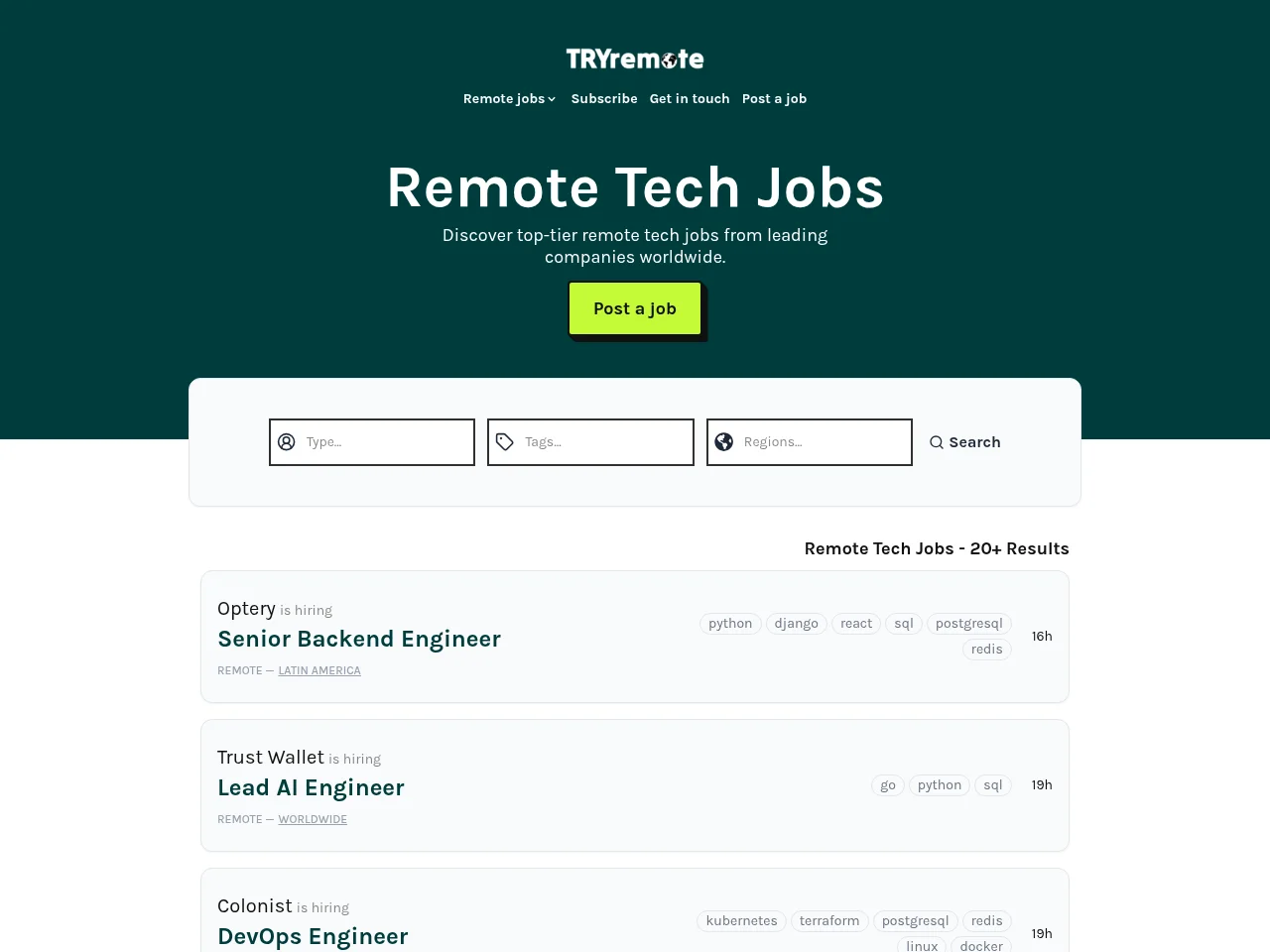 tryremote website screenshot