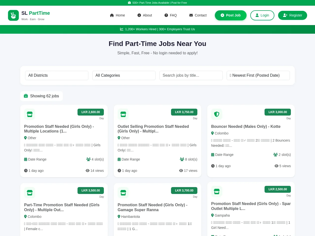 SL PartTime Jobs website screenshot
