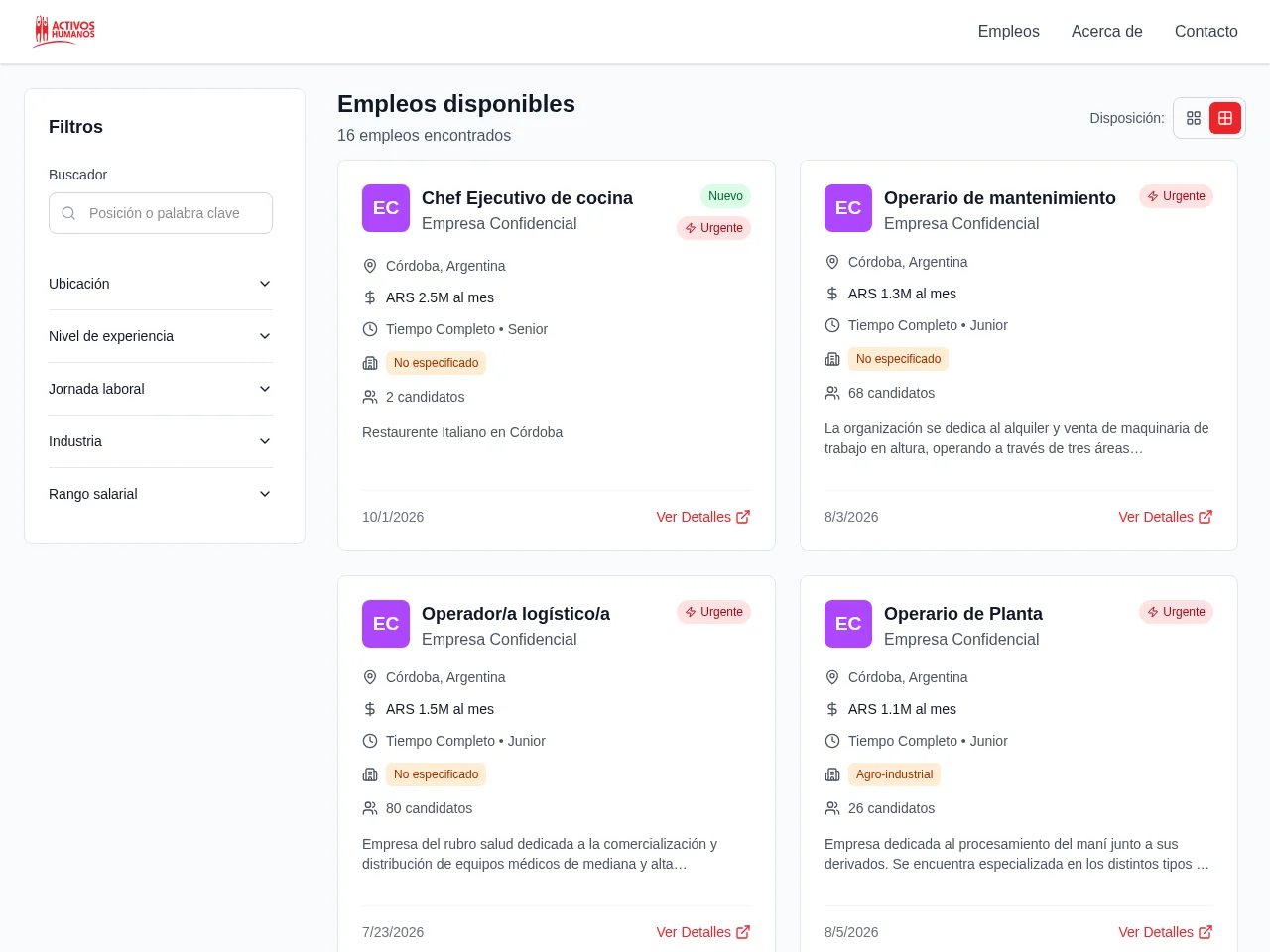 Activos Humanos - Portal de Empleos website screenshot