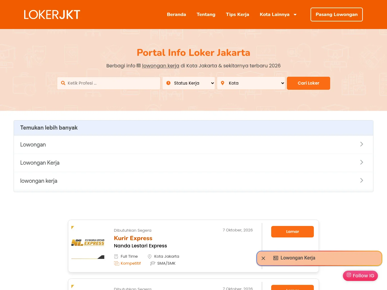 Loker Jakarta website screenshot