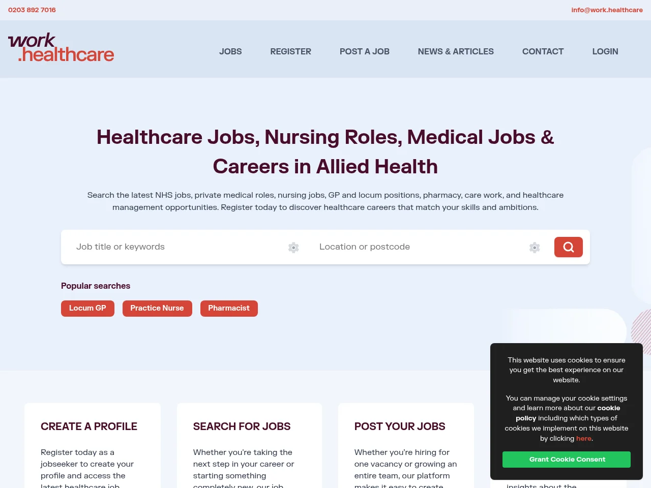 Work website screenshot
