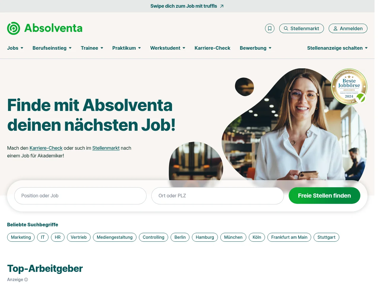 Absolventa website screenshot