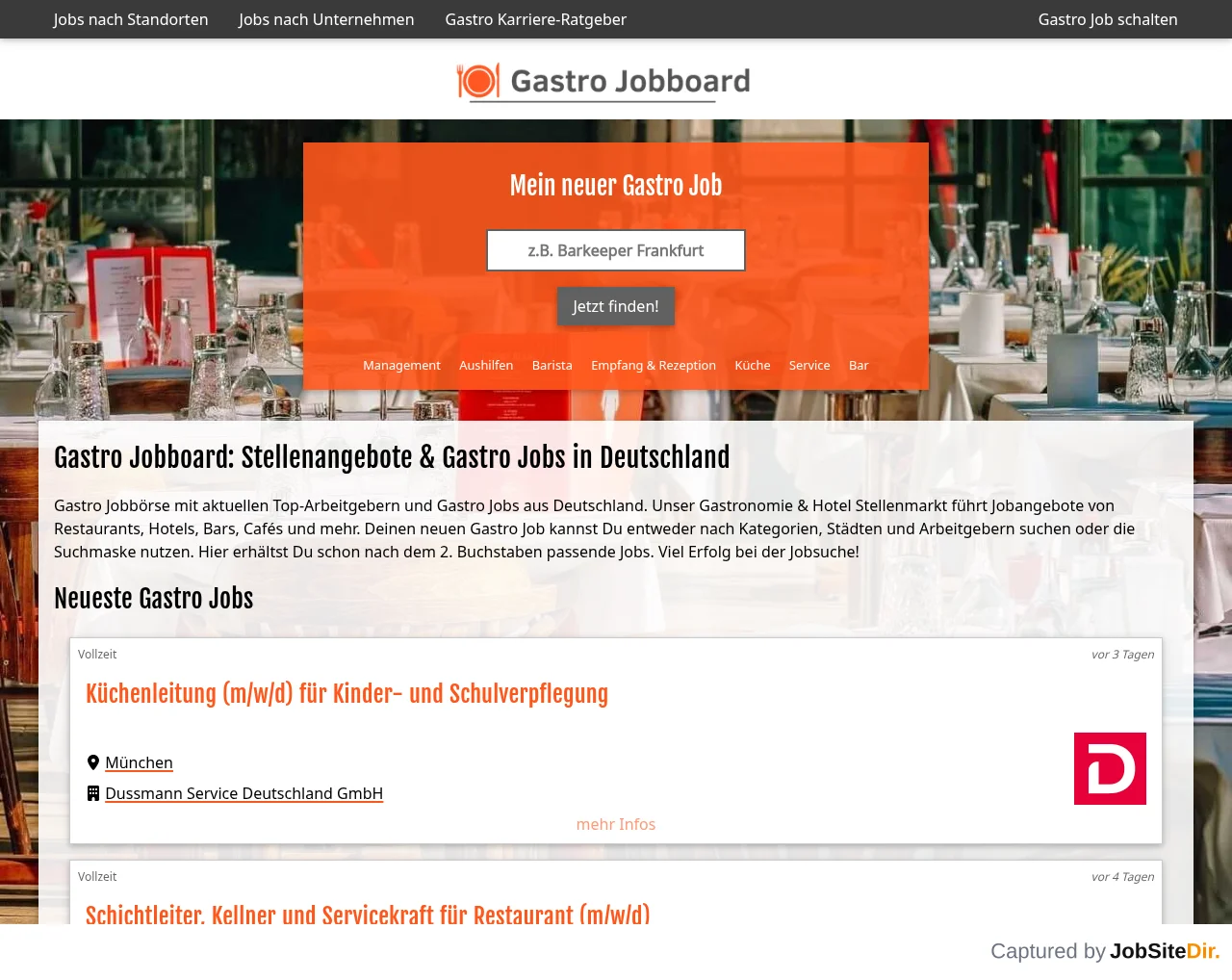 Gastro Jobboard screenshot Gastro Jobboard website screenshot