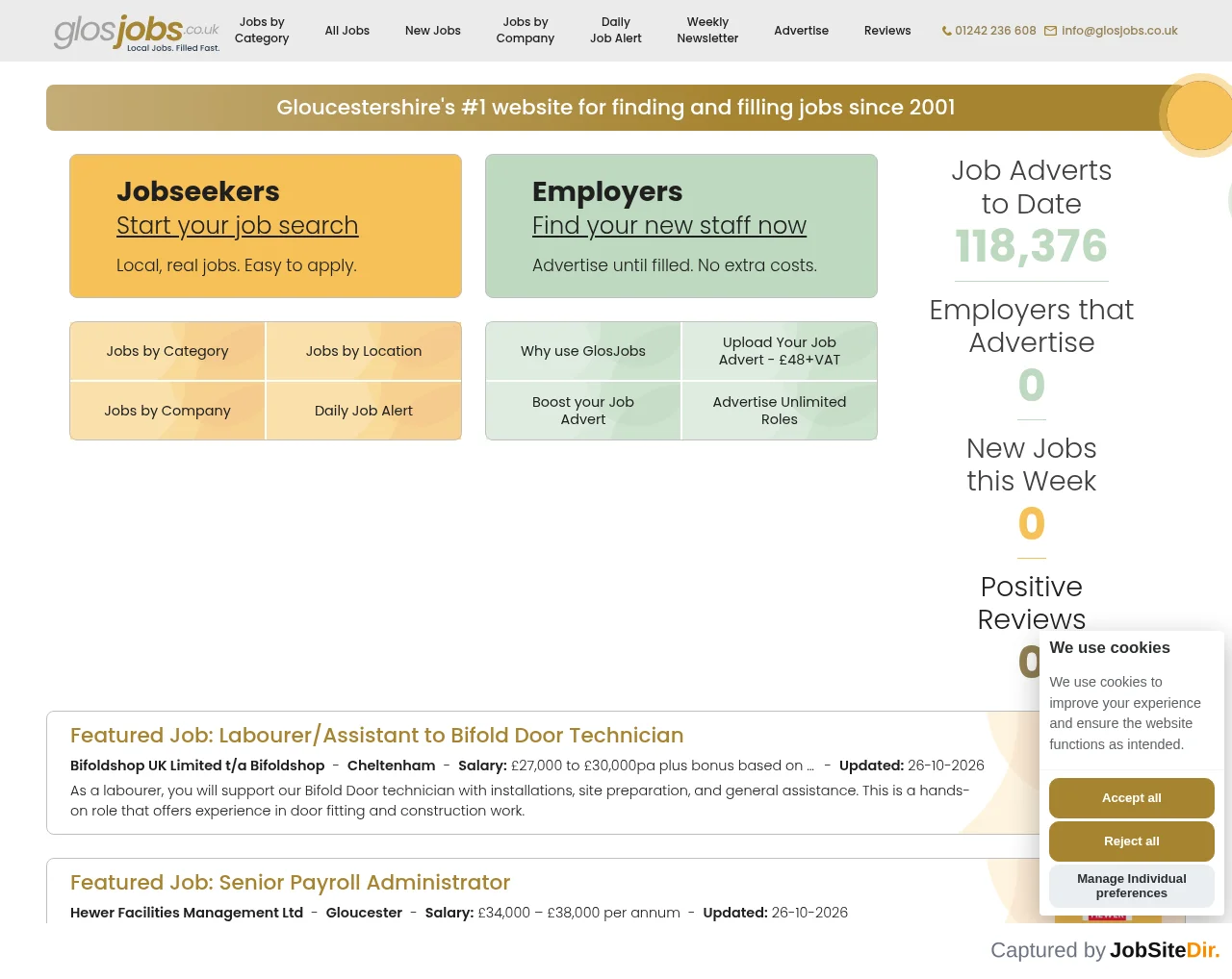 GlosJobs website screenshot