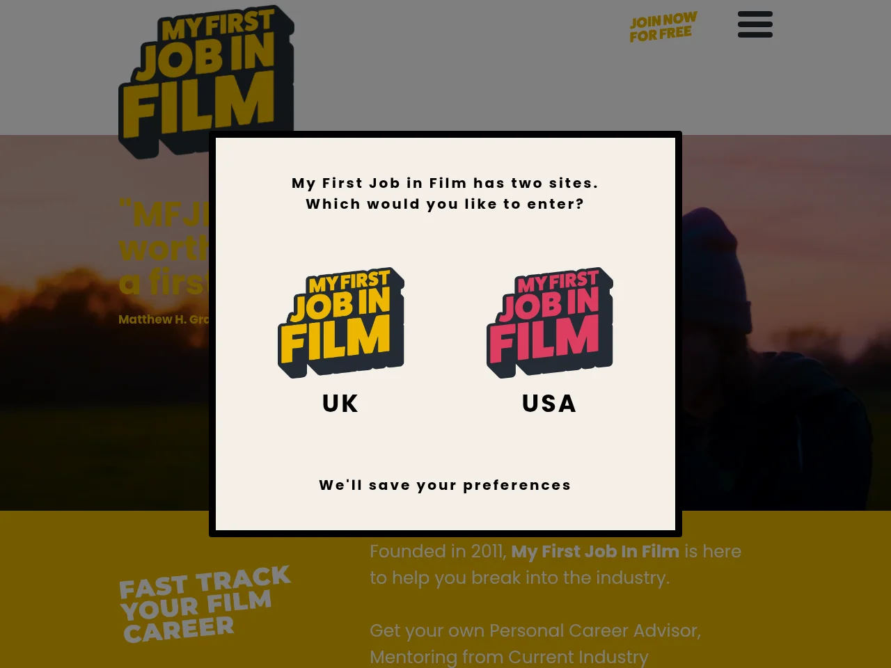 My First Job In Film website screenshot