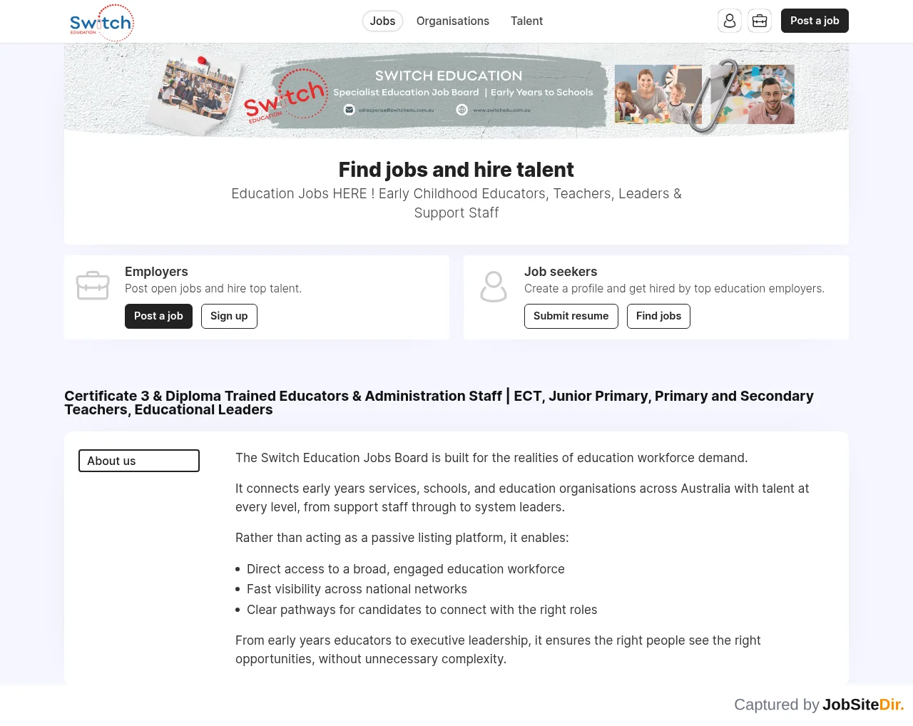 Switch Education Jobs website screenshot