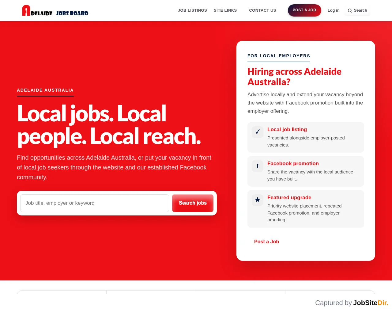 Adelaide Jobs Board website screenshot
