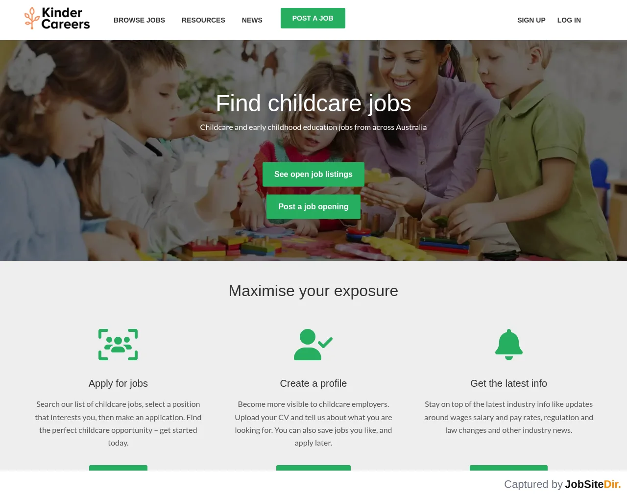 Kinder Careers website screenshot