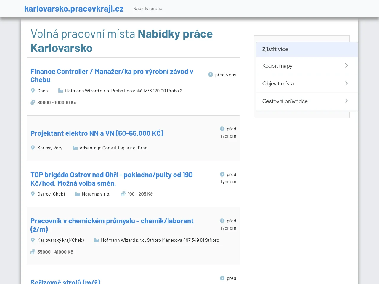 Nabídky práce v Karlovarském kraji screenshot Nabídky práce v Karlovarském kraji website screenshot