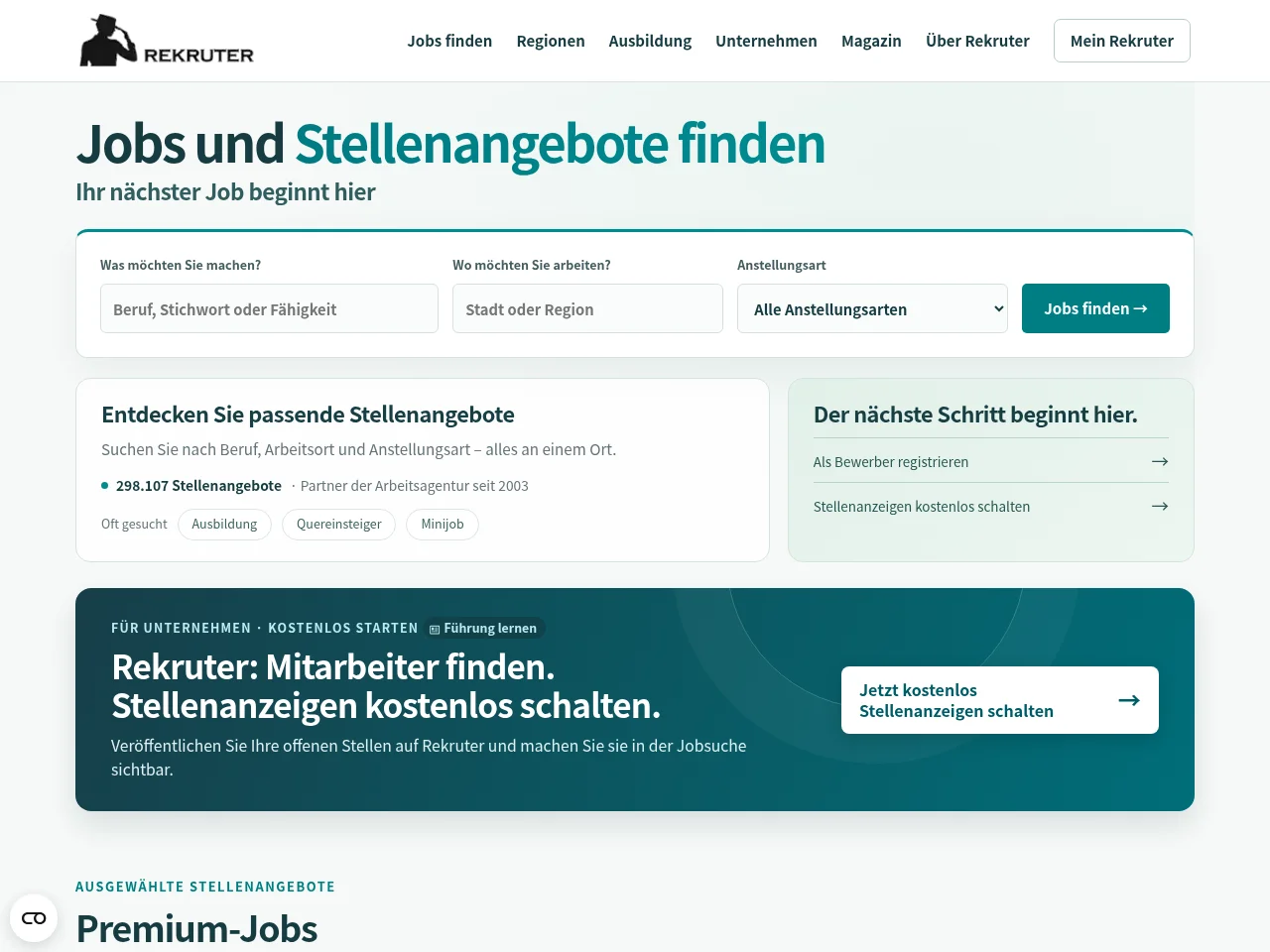 Rekruter website screenshot